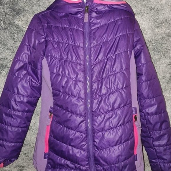 Children's Faded Glory 7-8 Puffy Coat/Jacket Purple Pink Hood & Zipper Pocket's. - Picture 5 of 14